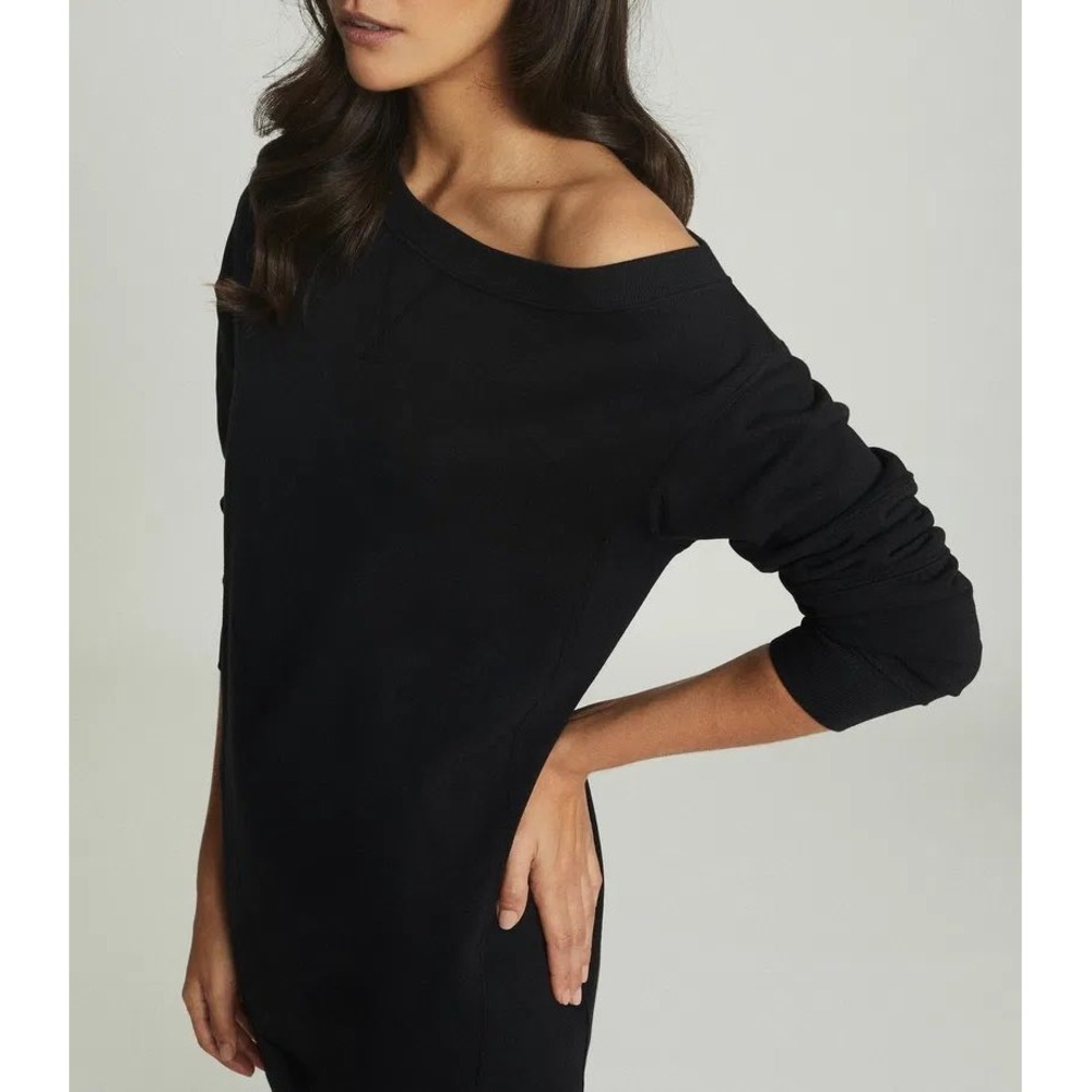 REISS Portia Black Off-The-Shoulder Sweatshirt Dress Size S Long Sleeve Mini - Picture 3 of 7